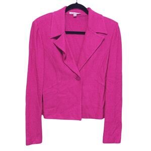 St. John Silk Wool Boucle Knit Single Button Blazer Jacket Size 8 Pink Old Money